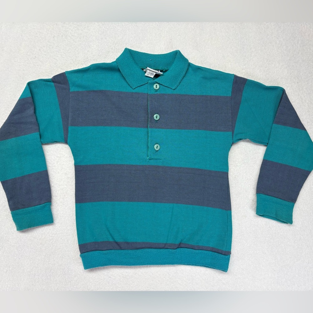 VINTAGE BILLY THE KID Sz 7 PULLOVER Rugby Polo Long Sleeve Striped EUC  Blue